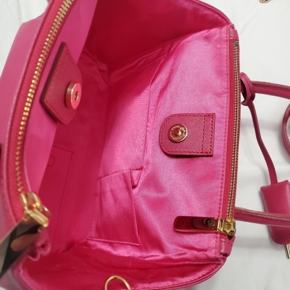 Samantha Thavasa Hot Pink Saffiano Leather Satchel Bag Padlock Crossbody Gold - Picture 9 of 15